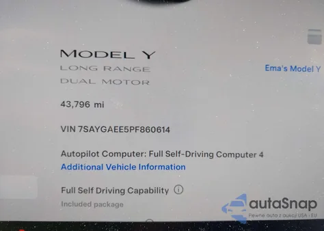 2023 Tesla Model Y Awd/Long Range Dual Motor All-Wheel Drive from USA, damaged, VIN 7SAYGAEE5PF860614